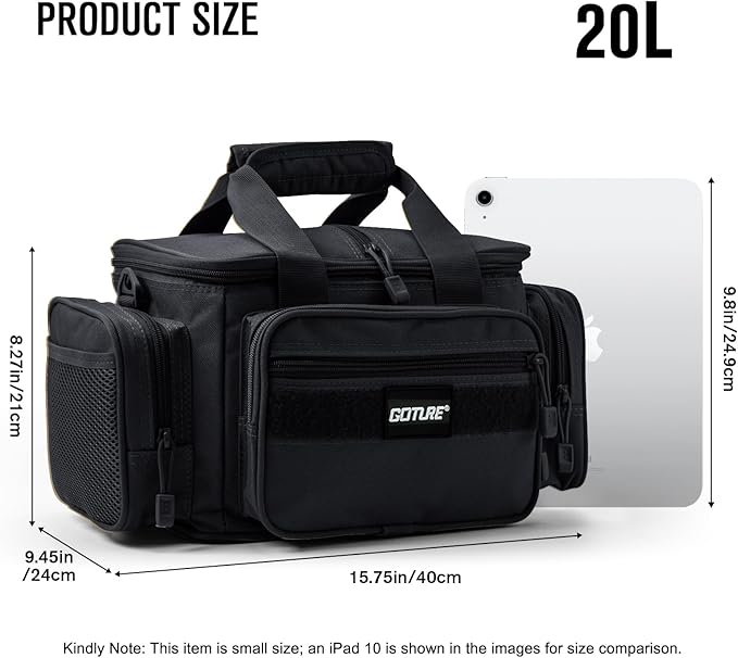 Goture Fishing Tackle Bag with 4 Tackle Boxes, Soft Side 600D Water-Resistant Cross Body Sling Fishing Bag, Small Saltwater Gear Storage Tactical Bags, Gifts for Men/Women (15.75"x9.45"x8.27")