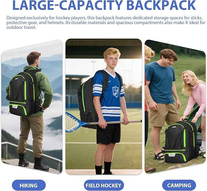 LARIPOP Lacrosse Bag Extra Large Backpack with Stick Holders & Helmet Compartment for Men Women Youth