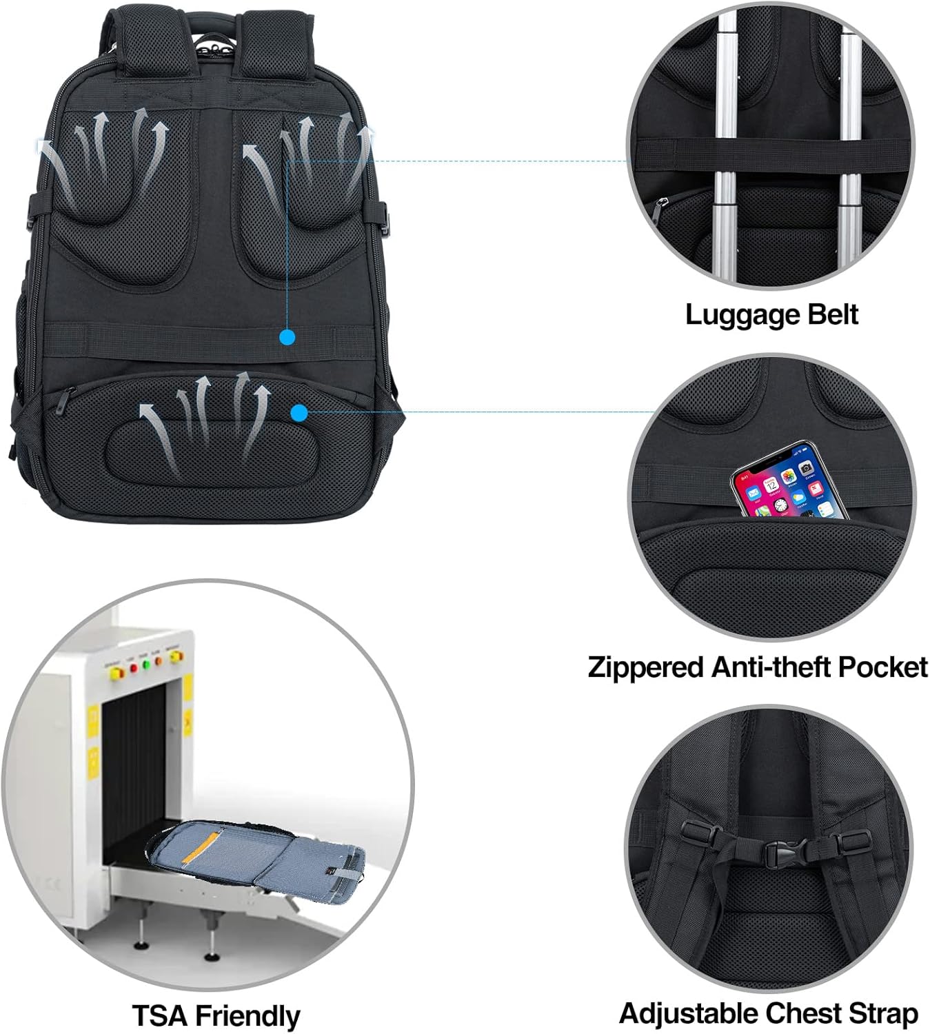 KROSER Travel Laptop Backpack 18.4 Inch XXXL Gaming Backpack with Hard Shell Saferoom RFID Pockets Water-Repellent Business College Daypack Stylish Laptop Bag for Men/Women-Black - Roamly
