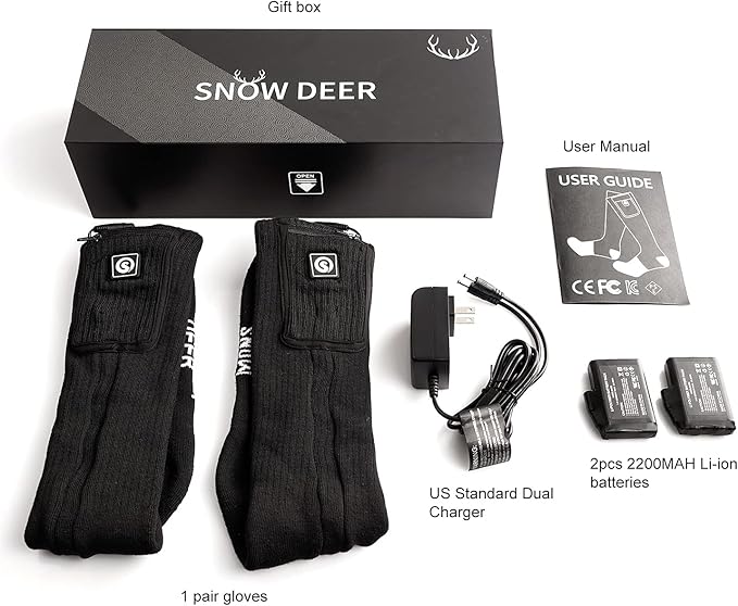 SNOW DEER Upgraded Rechargeable Electric Heated Socks,7.4V 2200mAh Battery Powered Cold Weather Heat Socks for Men Women,Outdoor Riding Camping Hiking Motorcycle Skiing Warm Winter Socks
