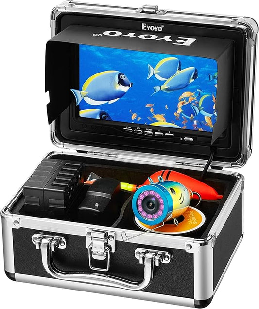Eyoyo Underwater Fishing Camera Waterproof 1000TVL Video Fish Finder 7 inch LCD Monitor 12pcs IR Infrared Lights for Ice Lake and Boat Fishing (50m Cable)