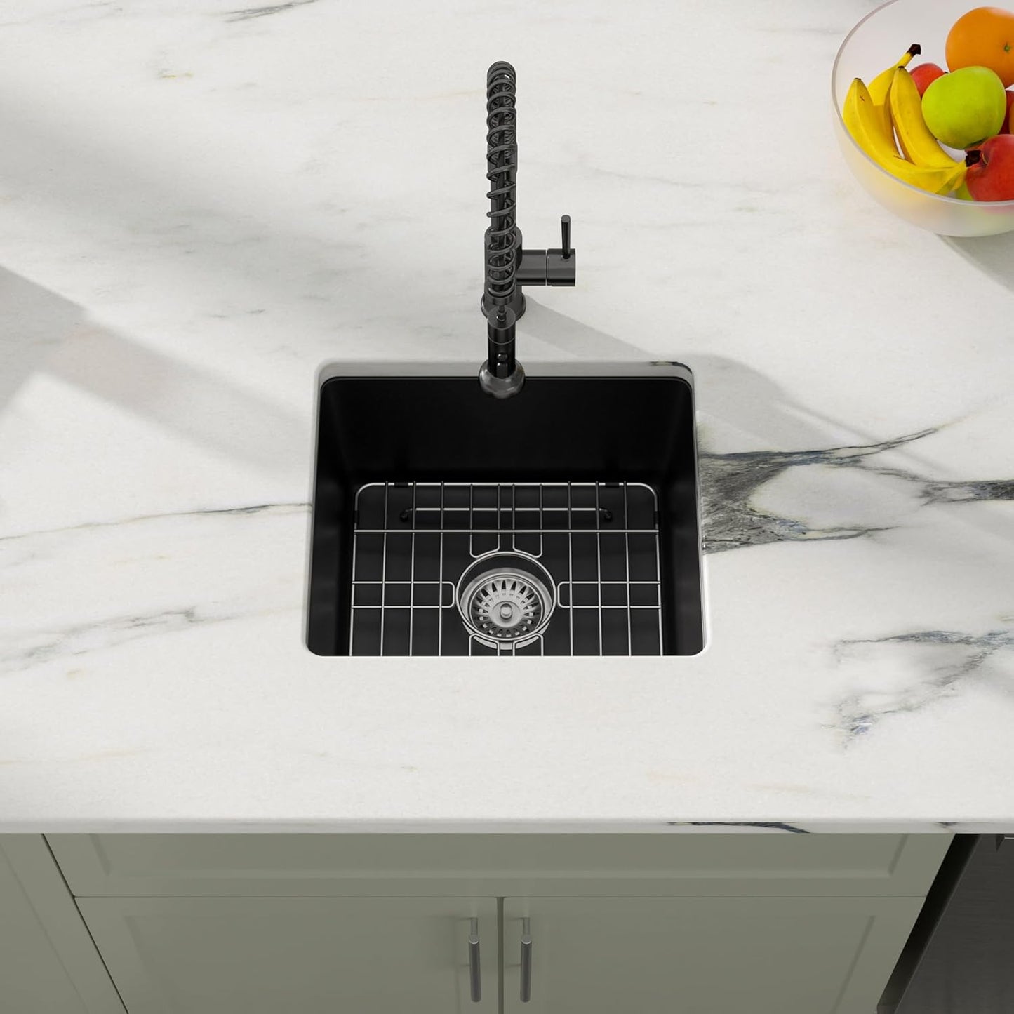 Dcolora 15 Inch Granite Composite Black Bar Sink Undermount Small Kitchen Sink Quartz Prep RV Single Bowl Under Counter Basin DC-GU7745