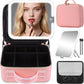 Travel Makeup Bag with Removable Mirror, Cosmetic Organizer Bag with Mirror, 360° Angle Stand, 3 Colors Dimmable Lighted Makeup Case, PU Leather Makeup Train Case with Adjustable Dividers/Brush Holder