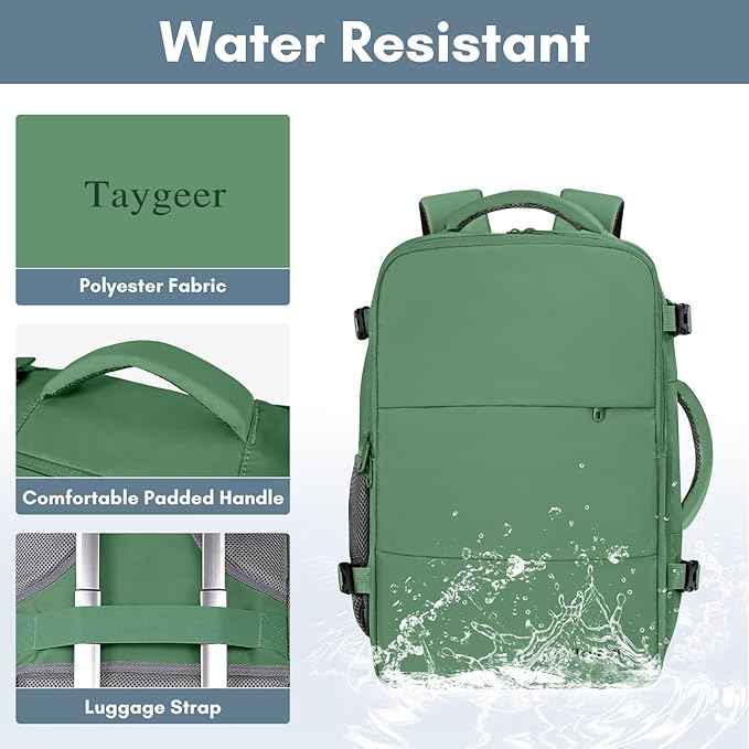 Taygeer Travel Backpack for Women Men, 40L Airline Approved Carry On Backpack with 17.3 inch Laptop Compartment, TSA Friendly Daypack, Backpack for Business Hiking Travel, Peridot Green