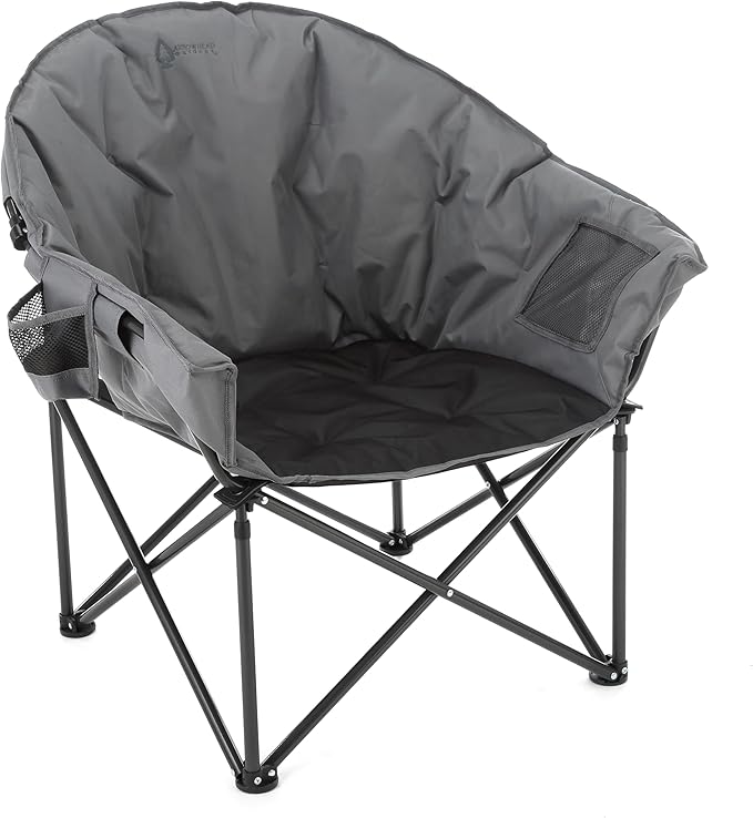 ARROWHEAD OUTDOOR Oversized Heavy-Duty Club Folding Camping Chair with Pocket, Cup Holder, Portable, Padded, Moon, Round, Saucer, Supports 330lbs, Carrying Bag