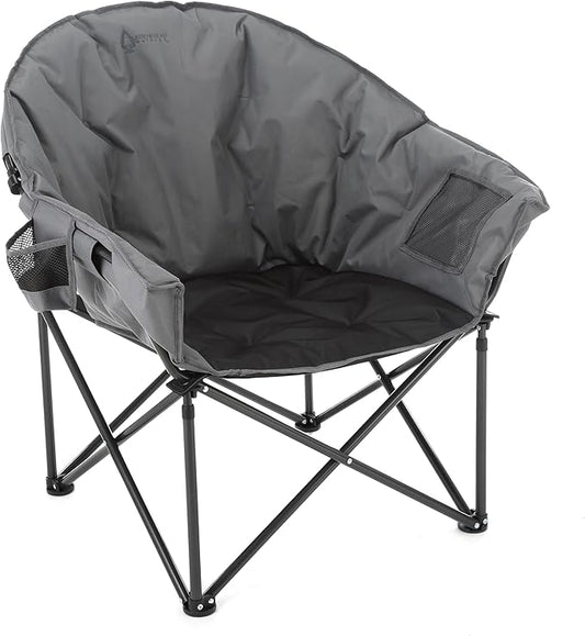 ARROWHEAD OUTDOOR Oversized Heavy-Duty Club Folding Camping Chair with Pocket, Cup Holder, Portable, Padded, Moon, Round, Saucer, Supports 330lbs, Carrying Bag