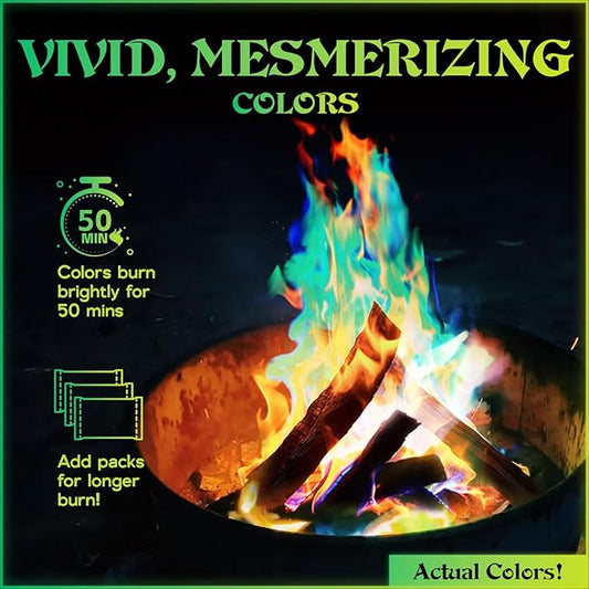 MEKER Fire Color Changing Packets - Fire Pit, Campfires, Outdoor Fireplaces, Bonfire - Magic Colorful Changing Fire - Perfect Fire Camping Accessories for Kids & Adults (48 Pack)
