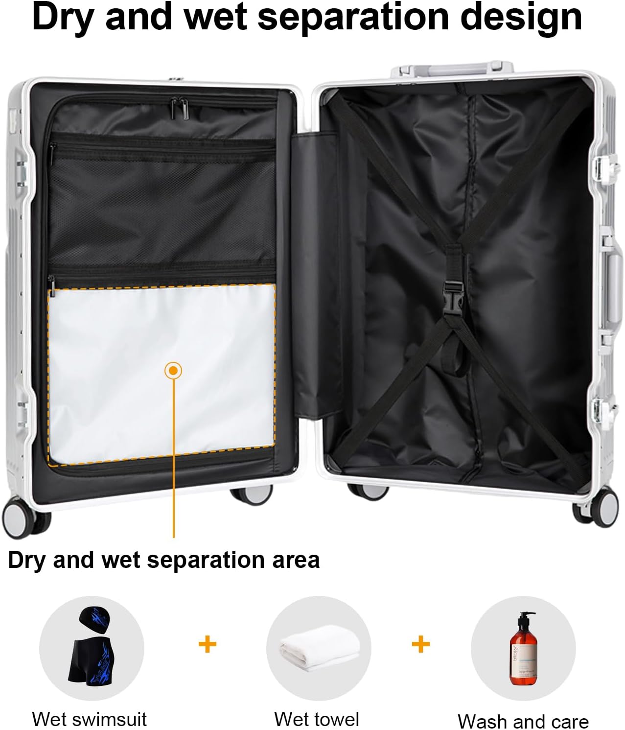 Zipperless Luggage, Polycarbonate Aluminum Hard Shell, Expandable Carry-On Suitcase with Spinner Wheels, Hard Shell Suitcase, 26 Inch Cabin - Roamly