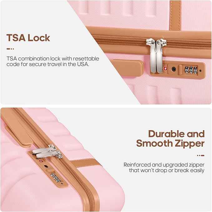 UKEIN Luggage Sets 3 Piece, PC Hardside Checked Luggage 28 Inch With Spinner Wheels with TSA Lock, Large Suitcase Set With Travel Backpack for Men (Pink, 3 piece set (28inch))