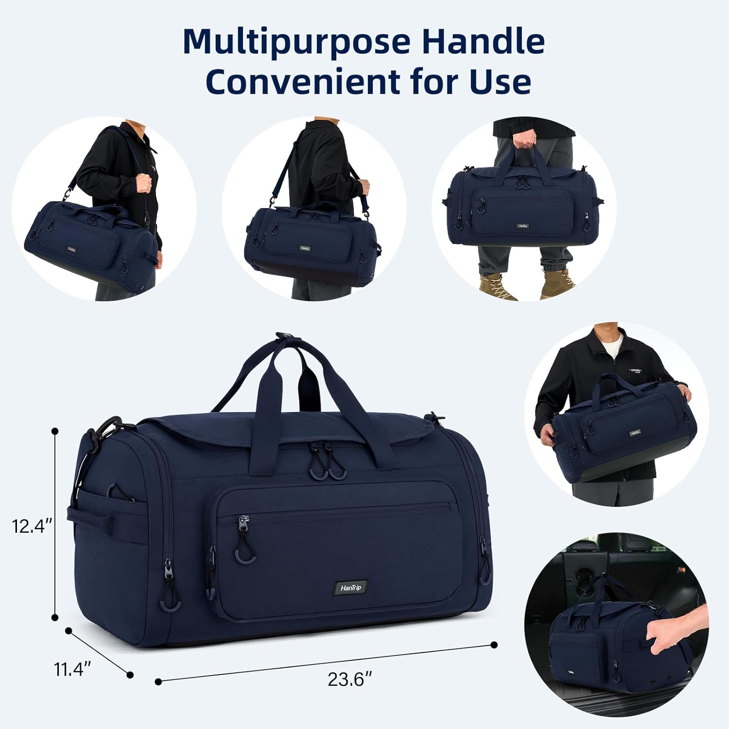 Large Travel Duffle Gym Bag with Shoe Compartment, Underseat Carry On Luggage Overnight Weekender Personal Item Workout Bags for Women Men (Navy Blue) - Roamly