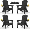 Folding Adirondack Chair - Extended Ergonomic Backrest, Cup Holder - Easy Assembly - Durable HDPE Plastic, Weather Resistant & Maintenance-Free - Lawn, Patio, Deck Supports 380lbs Black