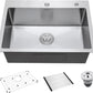 25-Inch Drop-In Kitchen Sink, SINKVINE 25" x 18" Stainless Steel Indoor and Outdoor Sink, Top Mount Large Deep Single Bowl Sink for Laundry Room, with Drain Strainer, Bottom Grid, Roll-up Drying Unit