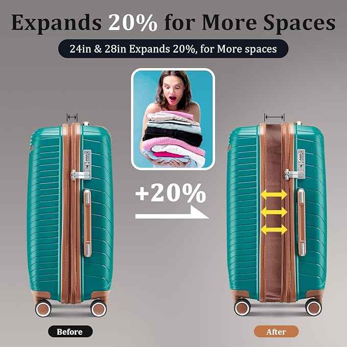 4 Piece Expandable Hardshell Pink Luggage Sets with Spinner Wheels, Lightweight Travel Suitcase Set with TSA Locks, 20 inch Carry On for Women (Coral, 4 Piece Set)