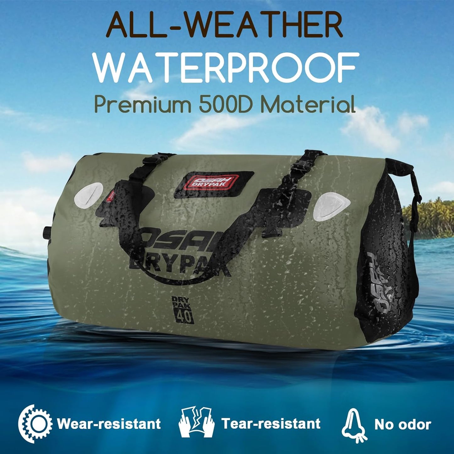 Waterproof Duffel Bag - Motorcycle Dry Bag Tail Bag with Large Storage Space, Waterproof Luggage Duffle Bags with Outer Mesh Zipper Pocket for Camping, Kayaking, Fishing & Traveling - Roamly
