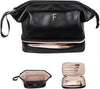 Initial Makeup Bag, Daughter Gifts, Personalized Double Layer Cosmetic Bag with Makeup Brush Organizer, Waterproof, Large Capacity PU Leather Travel Toiletry Bag Cute Things for Girls