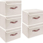 TYEERS Foldable Storage Boxes with Lids 5 Pack Fabric Storage Bins with Lids, Closet Organizers for Clothes Storage, Room Organization, Office Storage, Toys - Beige
