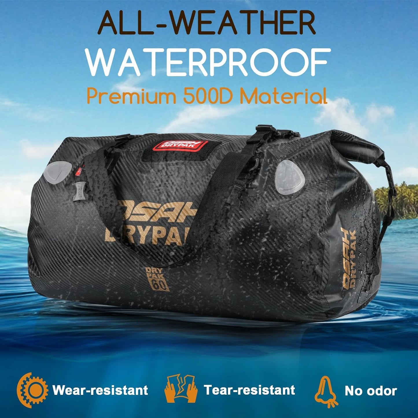 Waterproof Duffel Bag - Motorcycle Dry Bag Tail Bag with Large Storage Space, Waterproof Luggage Duffle Bags with Outer Mesh Zipper Pocket for Camping, Kayaking, Fishing & Traveling - Roamly