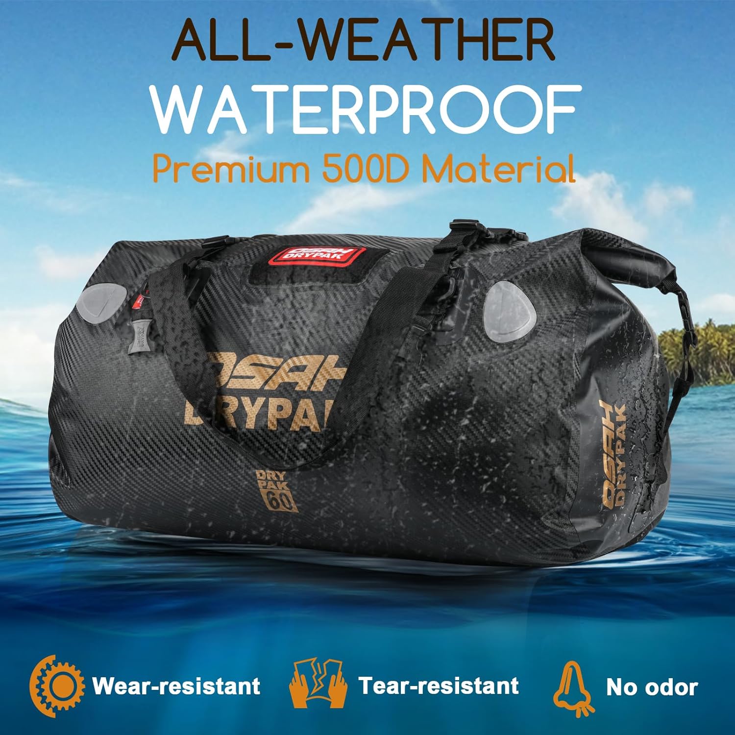 Waterproof Duffel Bag - Motorcycle Dry Bag Tail Bag with Large Storage Space, Waterproof Luggage Duffle Bags with Outer Mesh Zipper Pocket for Camping, Kayaking, Fishing & Traveling - Roamly