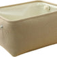 TheWarmHome Decorative Basket Rectangular Small Storage Basket Fabric Storage Bin Organizer Basket with Handles for Clothes Storage (Beige, 11.8L×7.9W×5.2H inch)