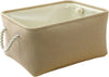 TheWarmHome Decorative Basket Rectangular Small Storage Basket Fabric Storage Bin Organizer Basket with Handles for Clothes Storage (Beige, 11.8L×7.9W×5.2H inch)