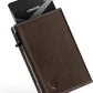 LORZOR Wallet for Men with Metal Card Holder, Pop Up Wallet, Finest Full Grain Leather Trifold Wallet, Smart, Minimalist, RFID Blocking, Front Pocket, ID Window, Brown/Grey