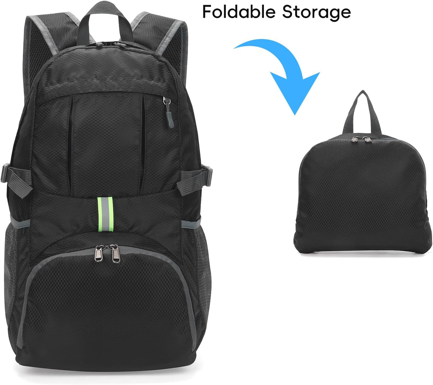 Yaopeing Lightweight Backpack,25L Foldable Hiking Packable,Water Resistant Travel Outdoor Shoulder Bag for Woman Men,Black - Roamly
