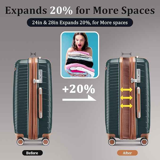 4 Piece Expandable Hardshell Pink Luggage Sets with Spinner Wheels, Lightweight Travel Suitcase Set with TSA Locks, 20 inch Carry On for Women (Army Green, 4 Piece Set)