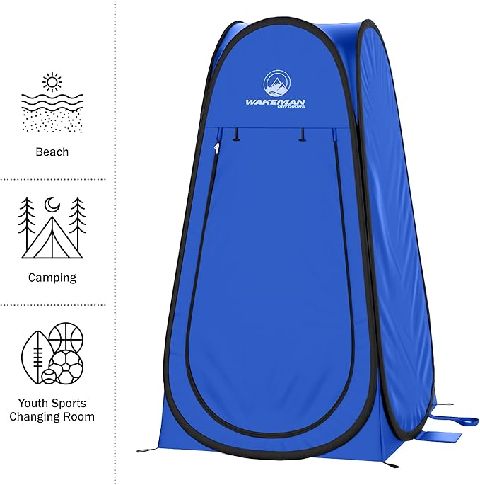 Wakeman Pop Up Changing Tent, 3.3 x 3.3 x 6.2ft, Camping Shower Tent for Portable Toilet Stall or Dressing Room with Carry Bag for Camping, Beach, or Tailgate, Polyester