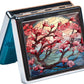 Silver Vintage Pill Box 7 Day Metal Pill Box with Mirror and 8 Compartments Cute Travel Pill Organizer for Purse (Stained Glass Cherry Blossom)