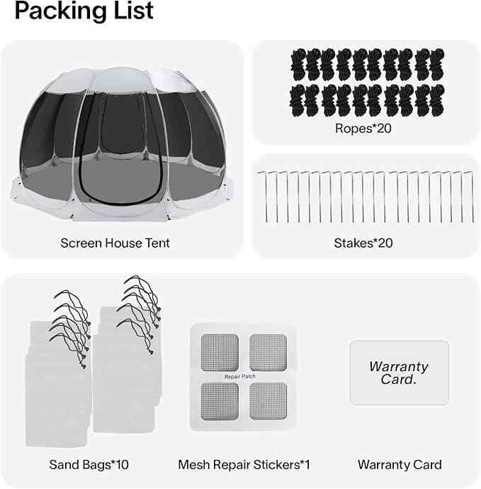 Alvantor Pop Up Screen House Gazebo with Mosquito Netting, Instant UV Resistant Sun Shelter for Patio & Backyard, Portable Canopy Tent for 2-10 Person