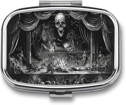 Metal 2 Compartment Pill Organizer Travel Friendly Portable Compact Pill Box Cute Pill Case to Hold Vitamins,Fish Oil,Supplements,Meds,Tablet for Purse,Pocket. (Dark Stage)
