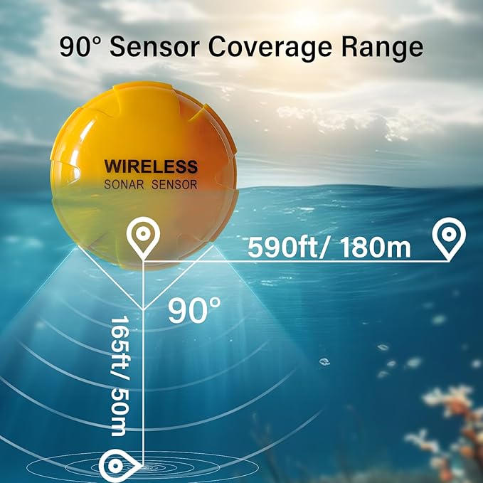 Fish Finder Portable Wireless Sonar & Radio Sensor Depth Finder with Fish Size, Water Temperature, Bottom Contour, Color LED Display Black/White Model fit for Boats Kayaks Fishing