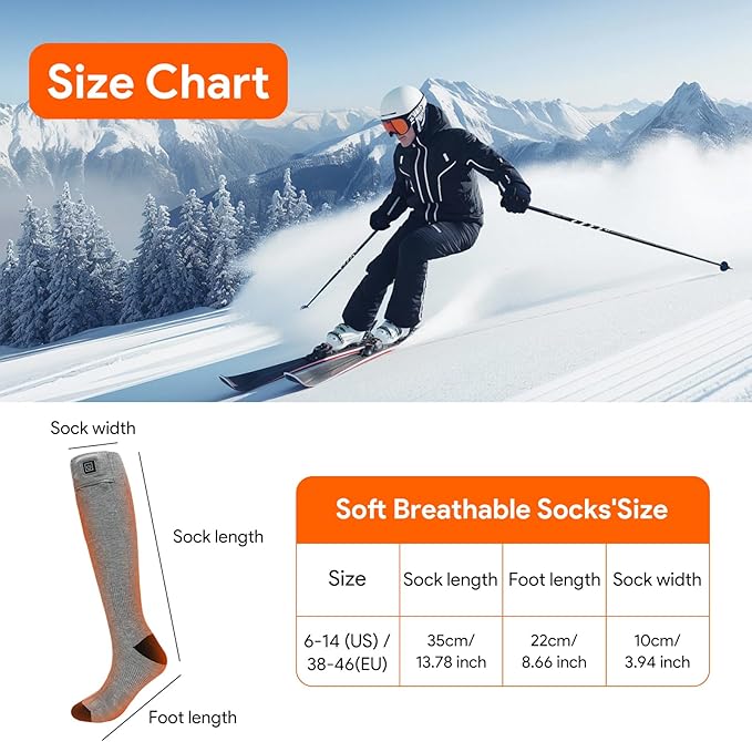 Minthouz Heated Socks, APP Control, 7.4V 5000mAh Rechargeable Battery Powered Smart Foot Warmers Thermal Socks for Men Women, Washable for Winter Fishing Cycling Skiing Skating Hiking Camping