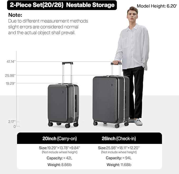 mixi 2-Piece Luggage Sets with Cup Phone Holder and Charger Hard Shell Suitcases with Spinner Wheels, 20+26 Rock Gray