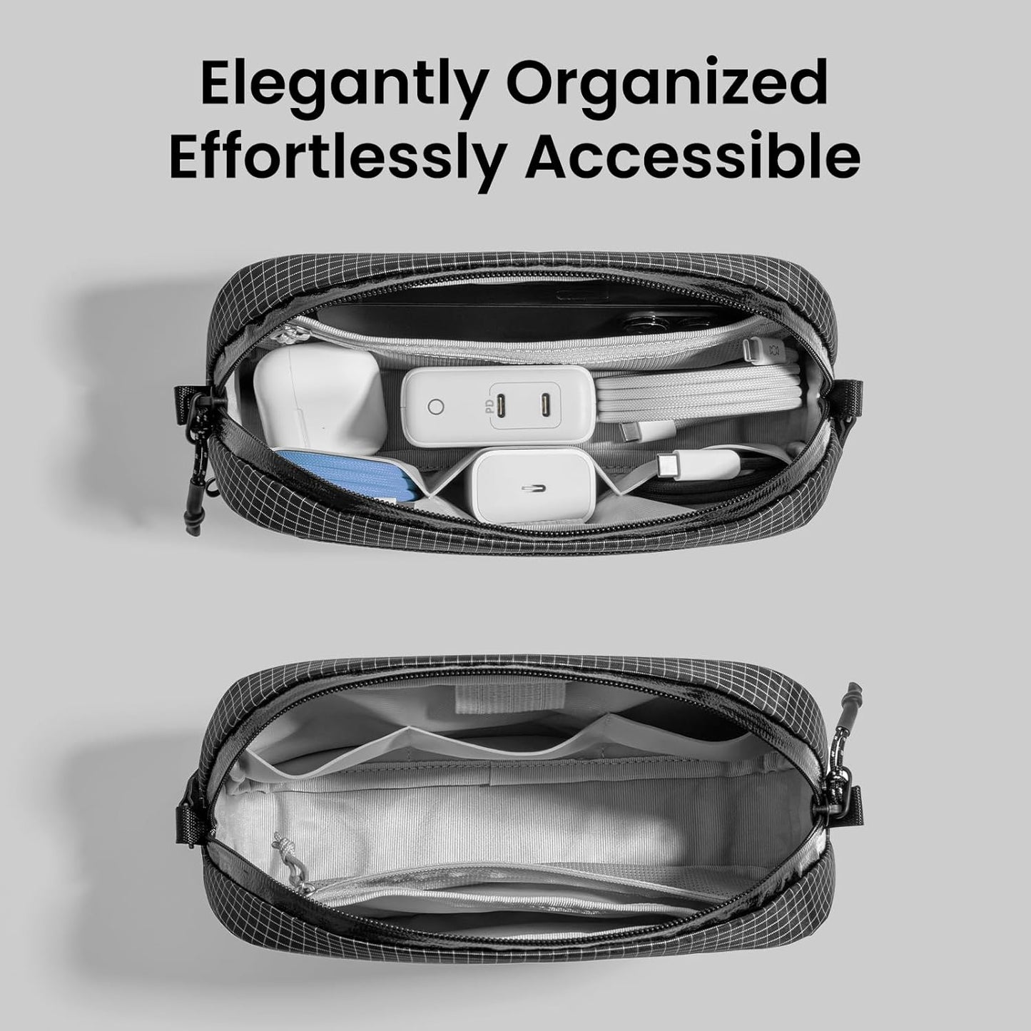 tomtoc Electronics Organizer Travel Case Performance, Water Resistant Bag Cable Tech Pouch Accessories, Carry Storage for Cord, Phone, Cables, Airpods, USB Flash Drive, Daily Items - Roamly