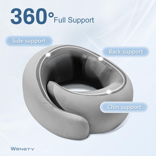 Neck Pillow for Traveling,Travel Neck Pillow for Airplanes,Portable,Smooth & Cooling Fabric,100% Pure Memory Foam,Neck Pain Relief with Breathable 360º Ergonomic Support for Long Flight(Gray)