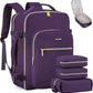 LOVEVOOK Travel Backpack for Women & Men 40L,Airline Approved Carry On Backpack Travel Essentials,TSA Carry on Luggage,Waterproof Personal Item Travel Bag,Suitcase with 3 Packing Cubes,Dark purple