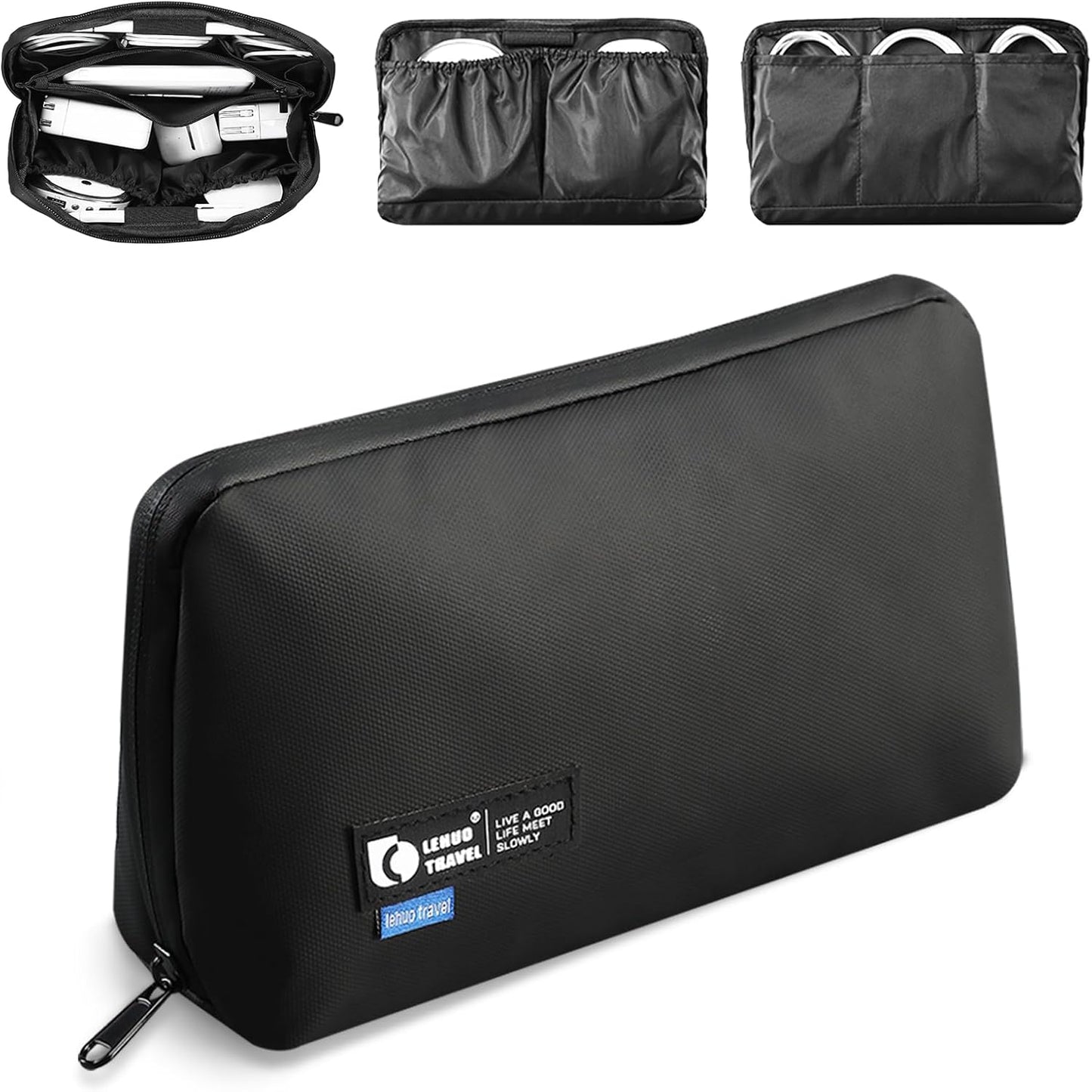 RIGHT AWAY Travel Tech Pouch，Waterproof Cord Case，Electronics Organizer Travel Case，Cable Organizer Storage Bag For Phone, Charger, Accessories(BLACK)