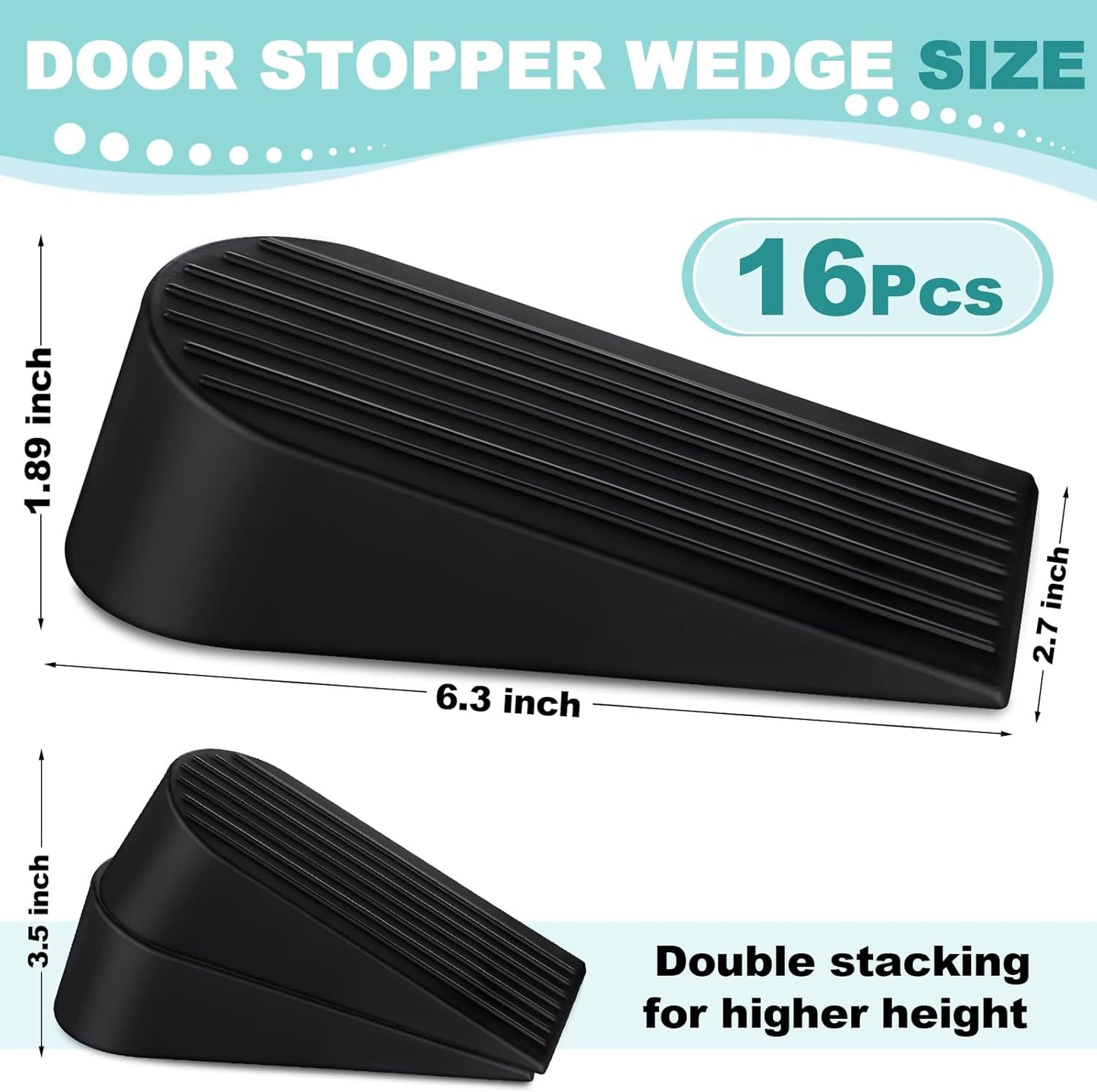 Frienda 16 Pack Large Door Stoppers Heavy Duty Rubber Stopper for Bottom of Door Wedge Stopper for Home Office (Black)