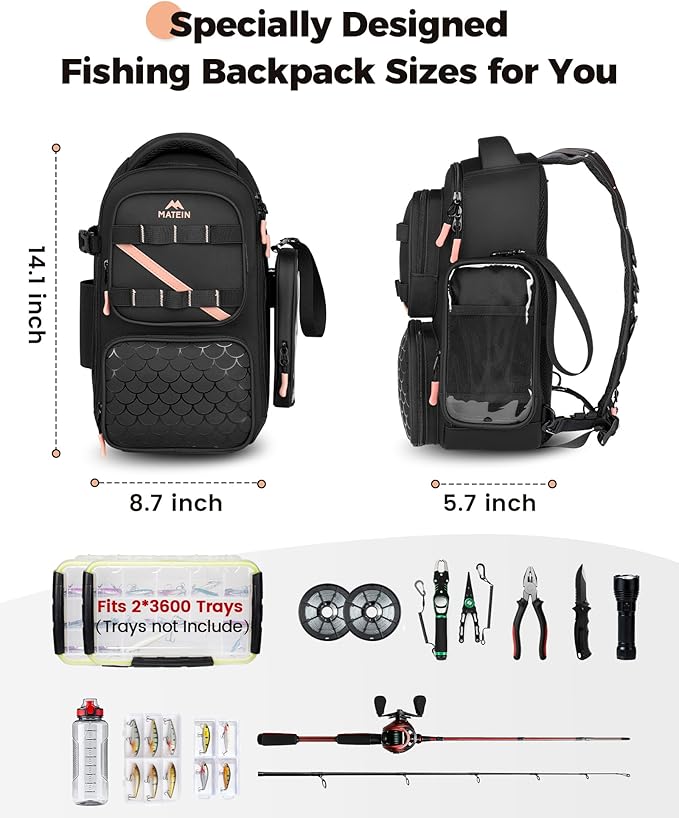 MATEIN Fishing Sling Bag with Lure Rod Holder & Phone Pouch, Waterproof 3600 Tackle box Backpack with Removable Bait Binder