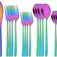 20 Pieces Silverware Set 304 Stainless Steel, Healthy & Eco-Friendly Silver Travel Mirror Polished Rainbow Knife Fork Spoon Salad Fork Dessert Spoon Flatware Set, Service for 4