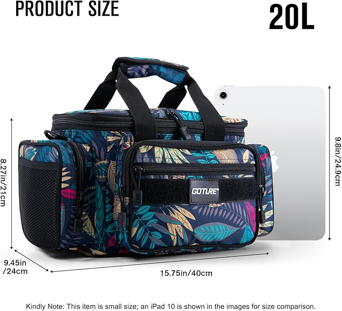 Goture Fishing Tackle Bag, 600D Water-Resistant Soft Side Crossbody Sling Bag for Men & Women,Small Gear Storage Tactical Bags for Saltwater & Freshwater,Fits 4 3600 Tackle Boxes (Not Included)