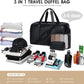 Wogarl 3PCS Leather Weekender Bag for Women Men Large Overnight Bag Travel Duffel Bag with Shoe Compartment Toiletry Packing Cube Carry On Bag Fit 21"" Laptop(Black), YT042