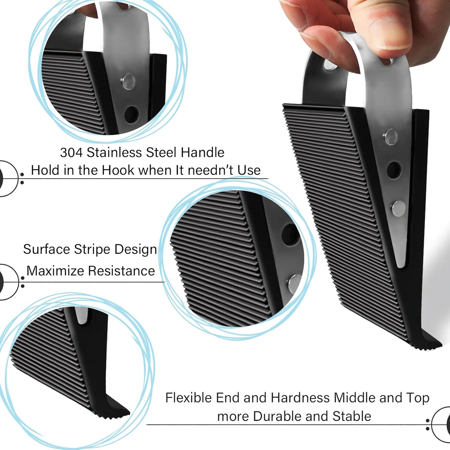 Shackcom Rubber Door Stopper Wedge, 4 Pack Black Heavy Duty Door Stop Suitable for All Floor Types, with Stainless Steel Hangers for Easy Storage, Prevents Unwanted Slams and Bumps