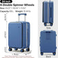 mixi Large Checked Luggage with Cup Phone Holder and Charger Hard Shell Suitcases with Spinner Wheels, 24 Inch Sapphire Blue