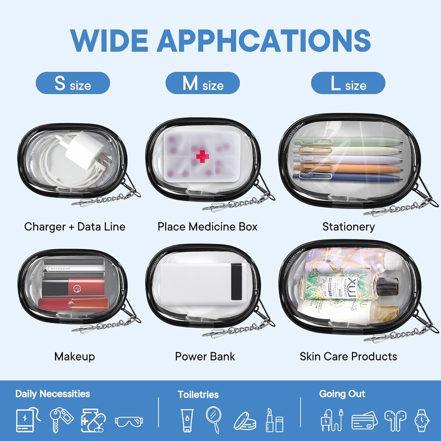 XEWEA Small Clear Toiletry Makeup Bag Portable Waterproof, 3PCS TSA Approved Cosmetic Case with Zipper, Electronics Organizer Cable Charger Pouch, Travel Essentials, Accessories Bag Purse - Roamly