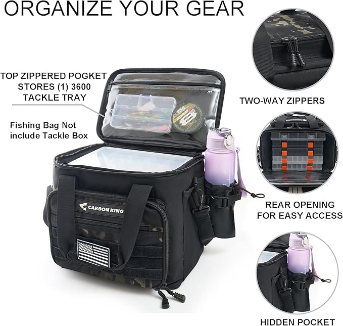 Waterproof Fishing Tackle Bag,Saltwater Tackle Box Bag,Fishing Bags for Men - Fishing Gifts for Men Black