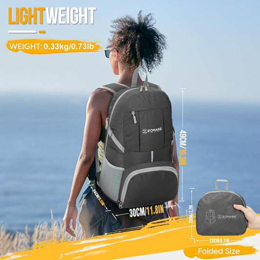 ZOMAKE Lightweight Packable Backpack 35L, Light Foldable Backpacks Water Resistant Collapsible Hiking Bag, Compact Folding Day Pack for Travel Camping(Dimgray) - Roamly