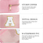 YOOLIFE Initial Make Up Bag Travel Toiletry Bag, Clear Makeup Bag Preppy Cosmetic Bags Organizer Travel Essentials Pink Gifts for Women Teen Girlfriend Teacher Bridesmaid Birthday Mothers day Gifts Q