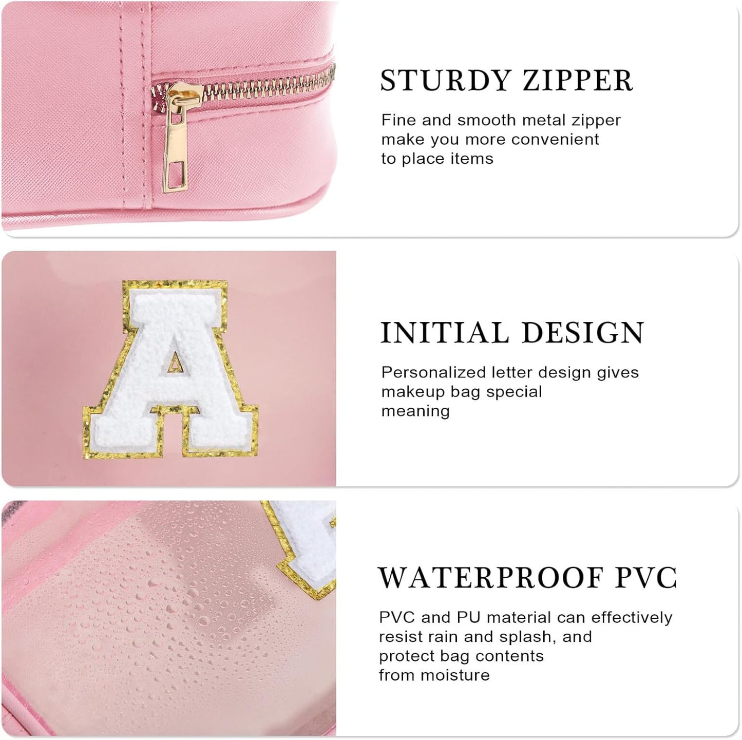 YOOLIFE Initial Make Up Bag Travel Toiletry Bag, Clear Makeup Bag Preppy Cosmetic Bags Organizer Travel Essentials Pink Gifts for Women Teen Girlfriend Teacher Bridesmaid Birthday Mothers day Gifts Q